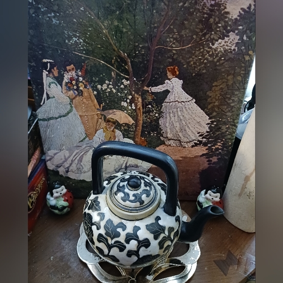 🫖Chinese Back&White Vintage Teapot 🍵 ☕️ RARE 1960's Asian Botanical Design.🫖 - Picture 12 of 14